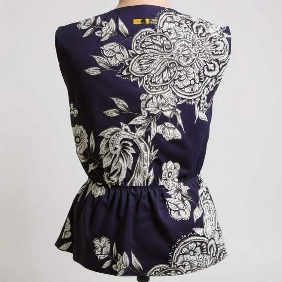 Baraschi Anthropologie Wrap Blouse Red Yellow Navy Paisley Womens Small - Picture 2 of 4